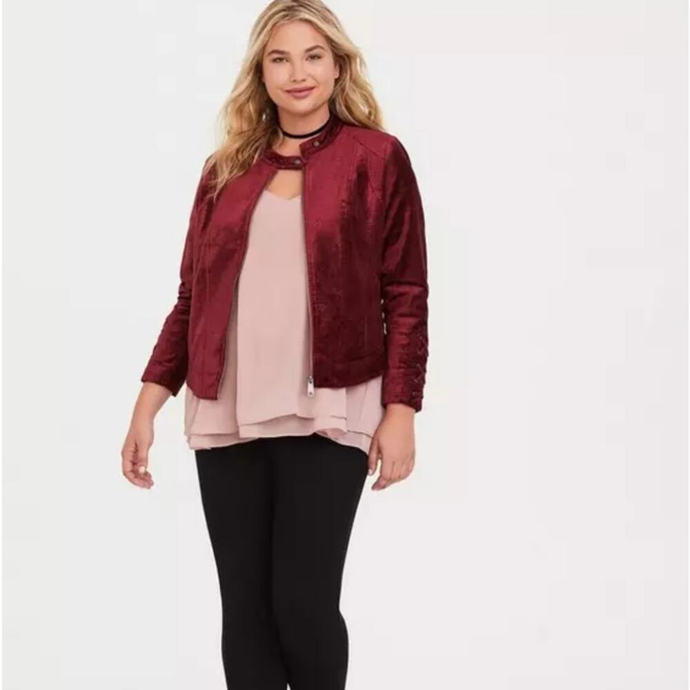 Torrid Velvet Moto Jacket Women's Burgundy Jacket Plus Size